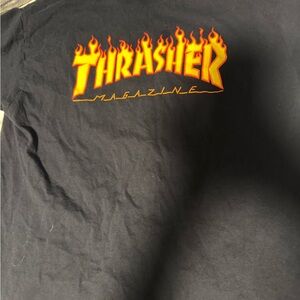 Thrasher Black Tee with Fiery Orange Logo